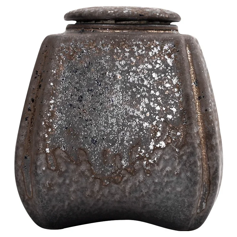 Japanese Style Coarse Pottery Retro Tea Jar Household Ceramic Sealed Can Moisture-Proof Storage Jar Tea Storage Tea Box Tea Tin