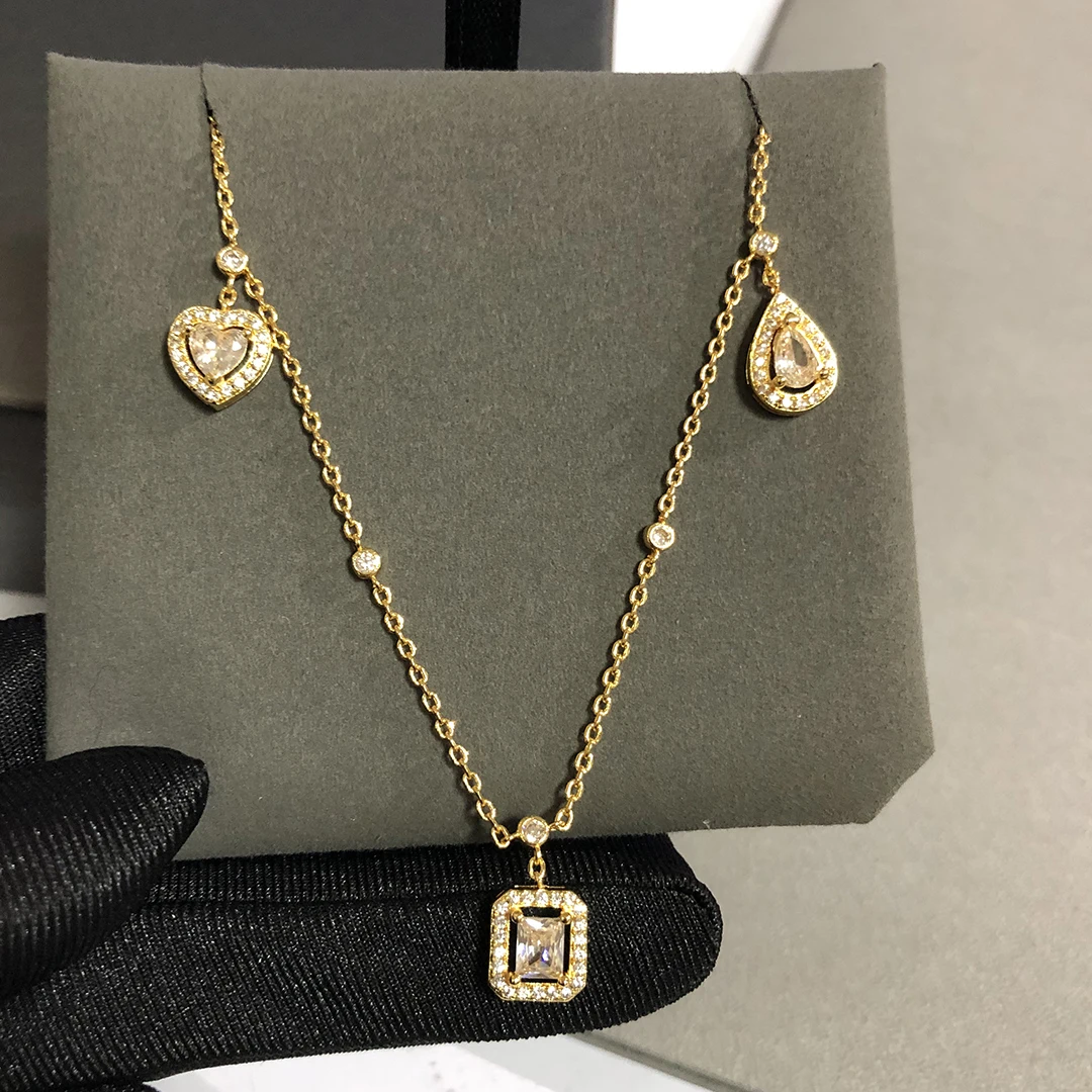 925 Sterling Silver Zircon Water Droplet Love Necklace For Women. Engagement Jewelry Luxury Party Gifts