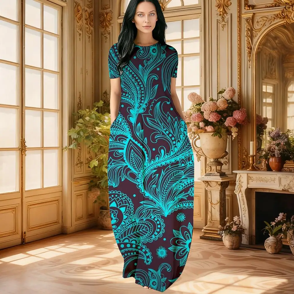 البوهيمي بيزلي ثلاثية الأبعاد طباعة فستان خمر العرقية نمط الجمالية المرأة مزاجه فساتين عادية تنفس شاطئ فستان طويل