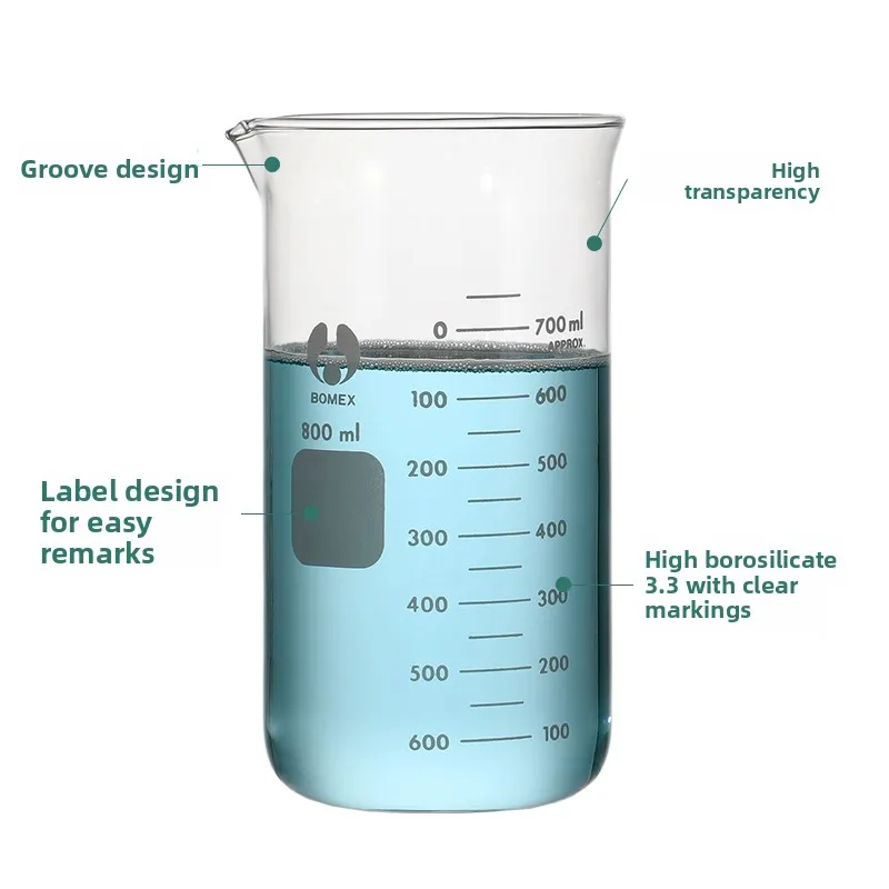 1PCS Bomei Tall Form Borosilicate Beaker, 50-2000ml Heat Resistant Graduated Glass Lab Measuring Cup