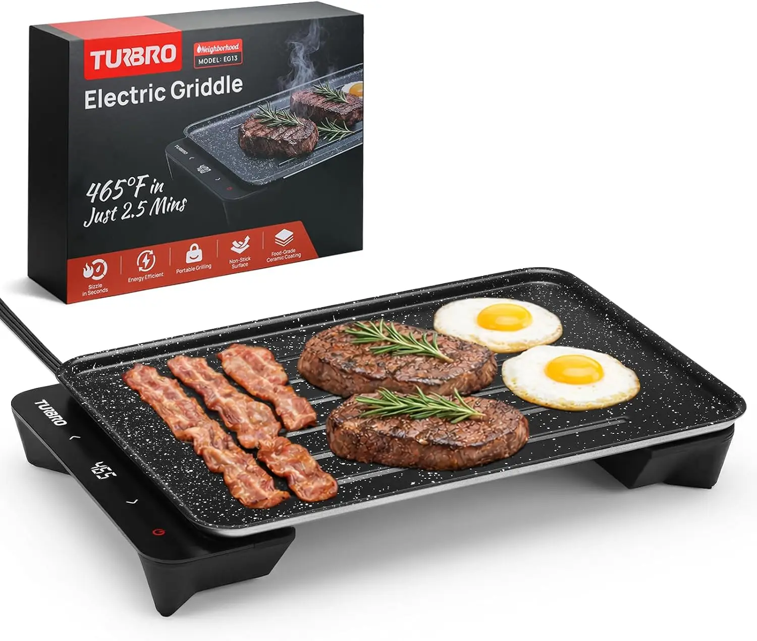 Portable Electric Griddle with Low-Power 300-600W Operation and Safety Certification
