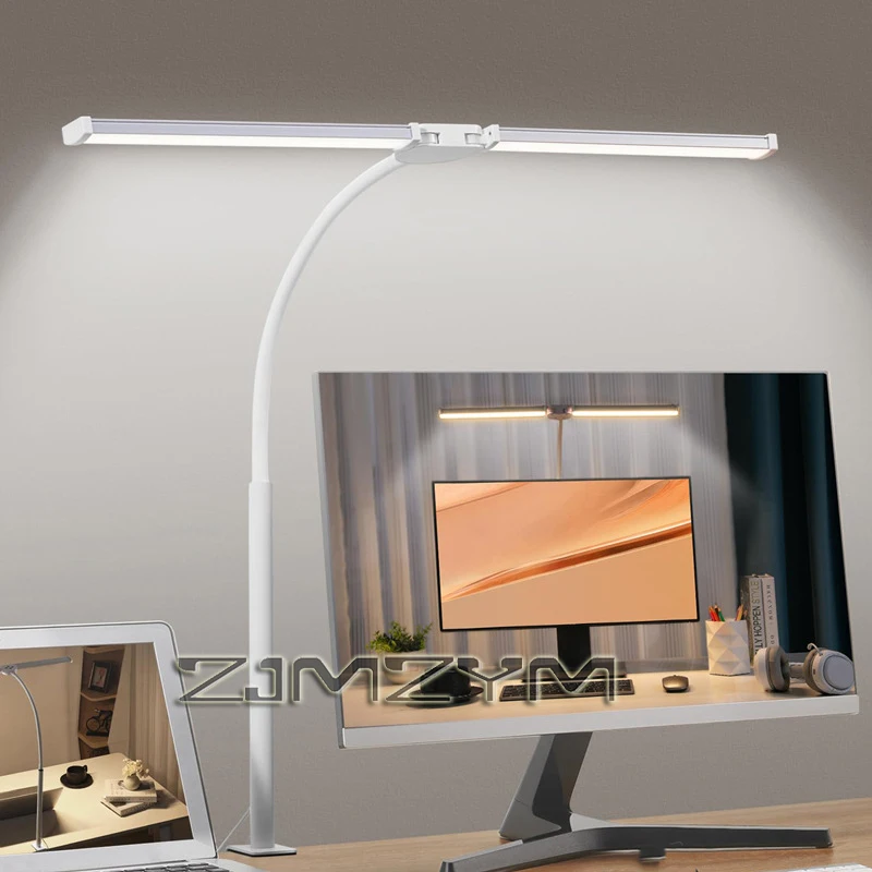 Double Head LED Desk Lamp Flexible Gooseneck Tube with Clamp Fill Light Adjustable Eye Protection Table Lamp Light Home Office