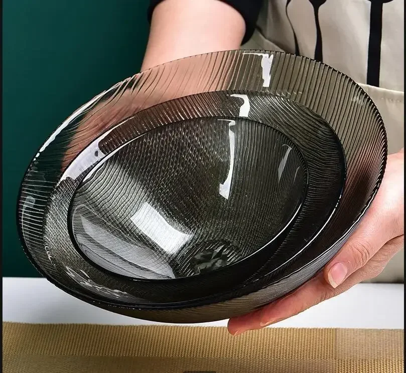 

Simple Gray Glass Bowl Fruit Plate Birthday Party Ice Cream Salad Bowl Restaurant Ramen Bowl Nordic Home Kitchen Glass Tableware