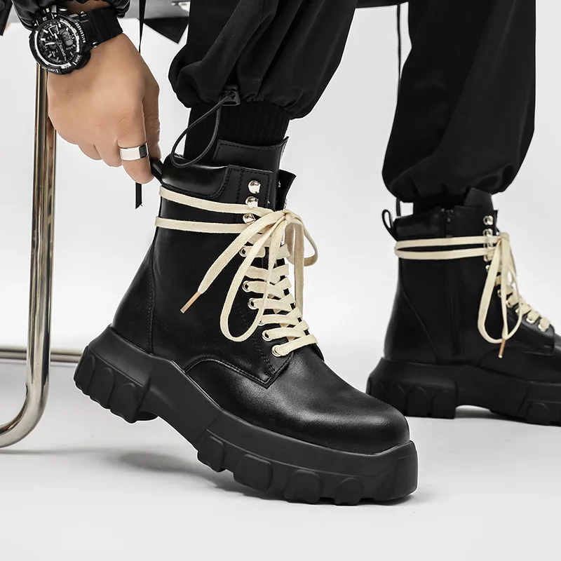 England style men fashion punk rock platform boots lace-up genuine leather shoes cowboy autumn winter boot cool ankle botas male