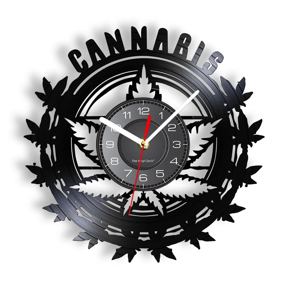 Cannabiss Art Vinyl Record Wall Clock For Bedroom Living Room College Dorm Marijuana Ganjas Leaves Home Decor Retro Wall Watch