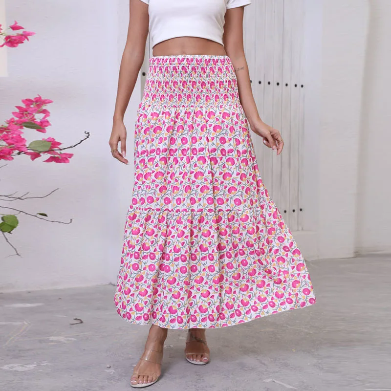 

Модная летняя юбка с принтом в европейском и американском стиле, универсальная длинная юбка для женщин, элегантная плиссированная юбка с эластичной талией, женские юбки Faldas Q228