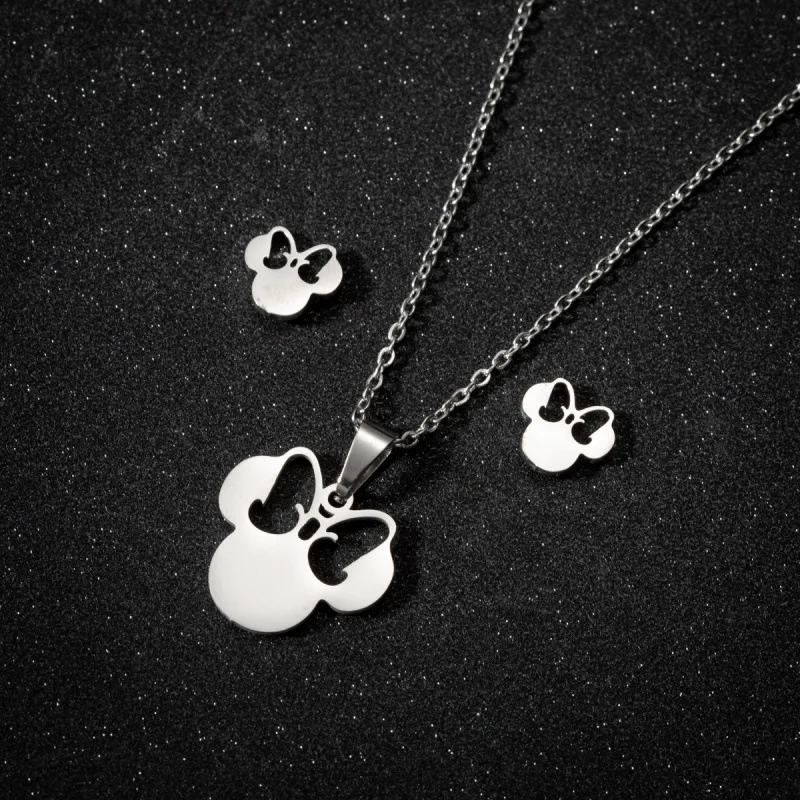 Anime Cute Cartoon Bow Mouse Stainless Steel Jewelry Set For Women
