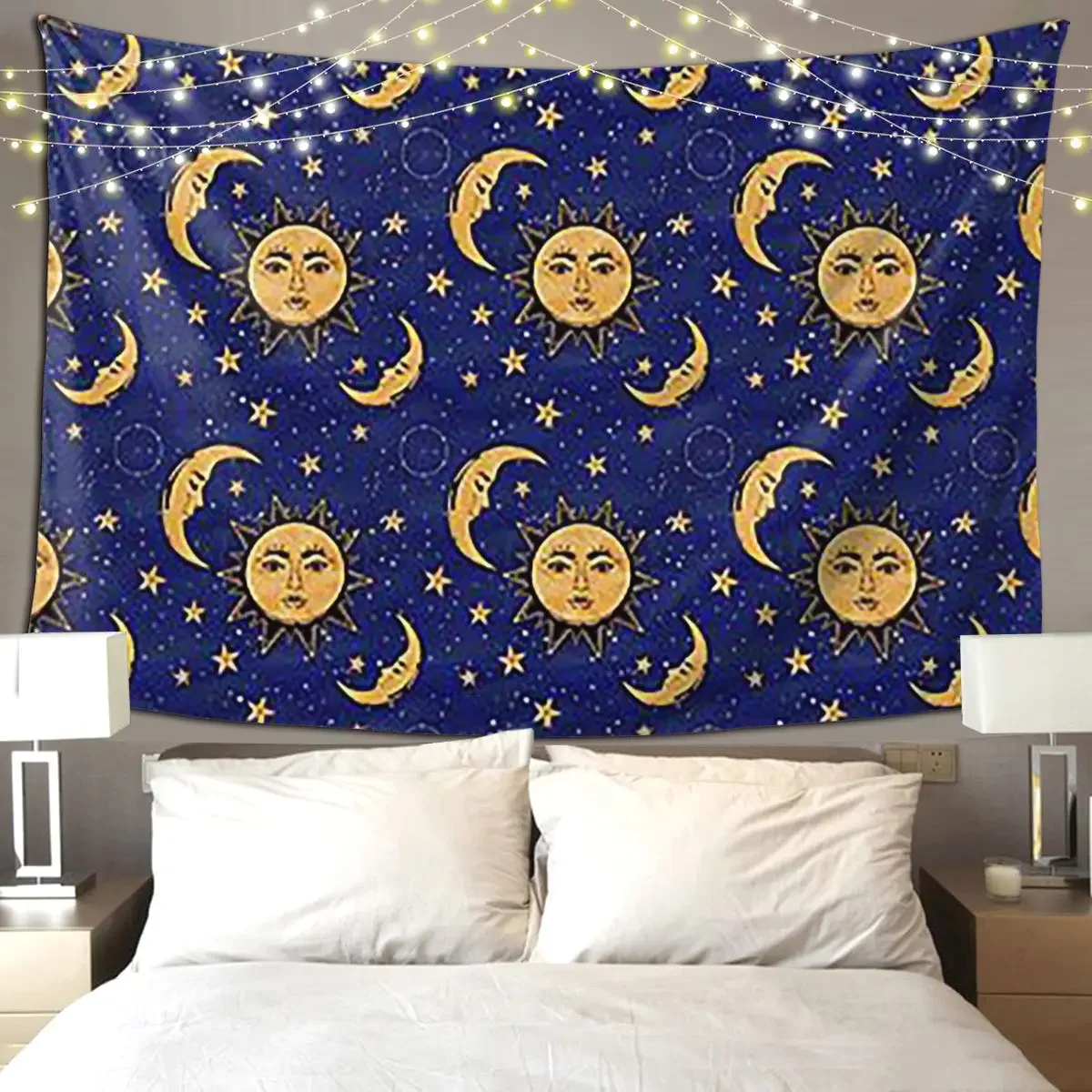 Vintage Moon And Sun Stars Celestial Tapestry Hippie Wall Hanging Home Decoration Tapestries for Living Room Bedroom Dorm Room