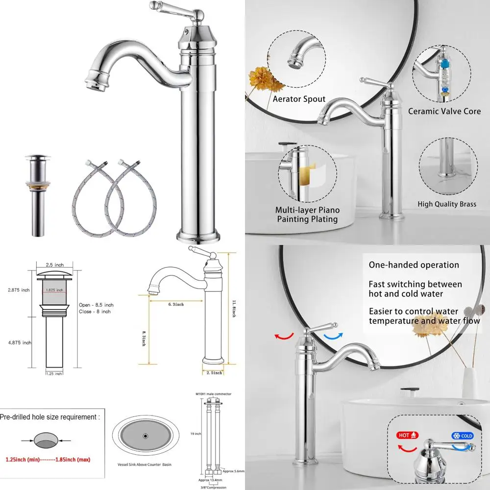 Keran Wastafel Chrome Finish dengan Gagang Tunggal untuk Instalasi Satu Lubang di Kamar Mandi