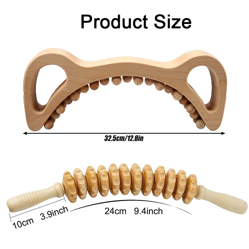 Rodillo masajeador de madera de 2 piezas para drenaje linfático corporal, herramientas de masaje Manual para esculpir, moldear los músculos, removedor de celulitis