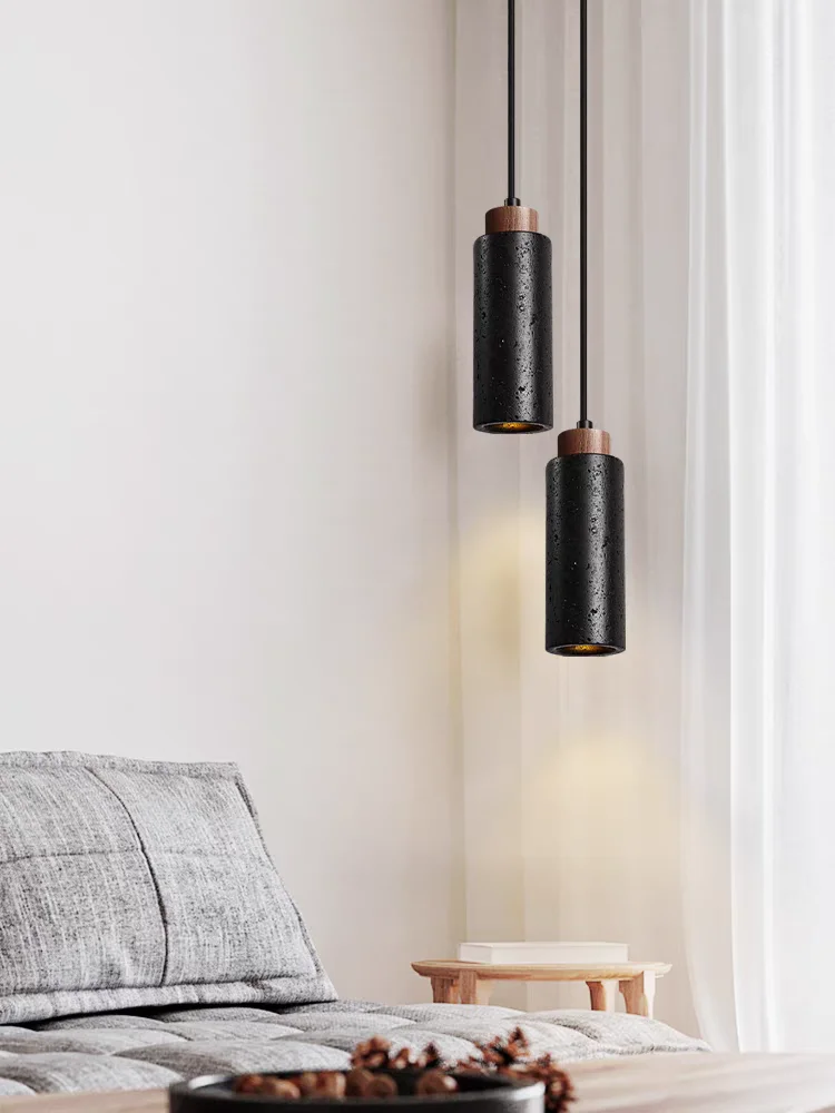 

Cave stone bed head small chandelier modern simple creative room Nordic fashion art minimalist design dining room bedroom