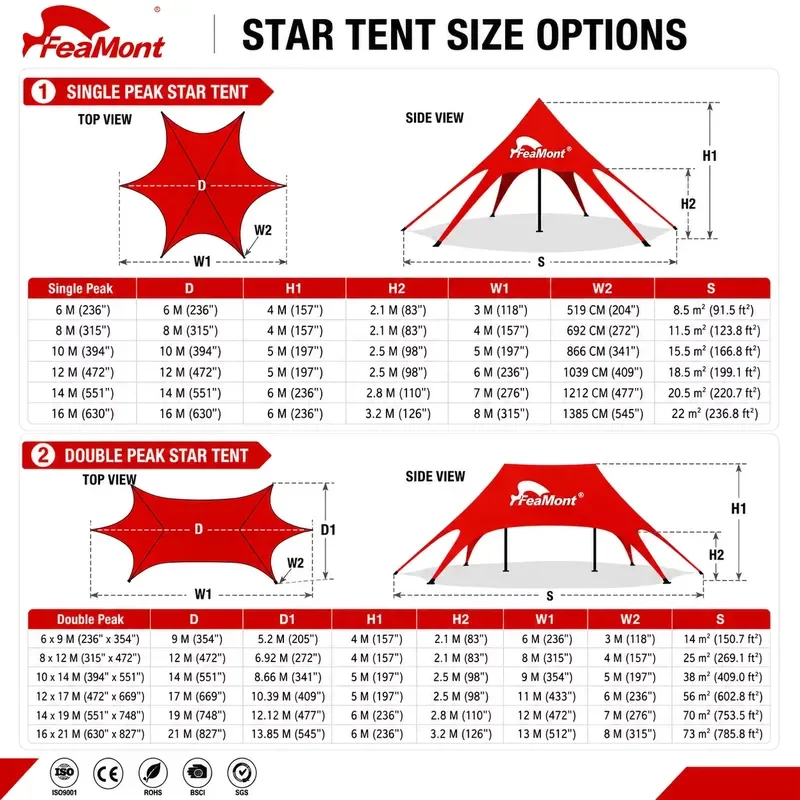 FEAMONT Durable Star Shade Double Pole Tension Fabric Marquee for Mexico Surf Contest Outdoor Sports Event Canopy