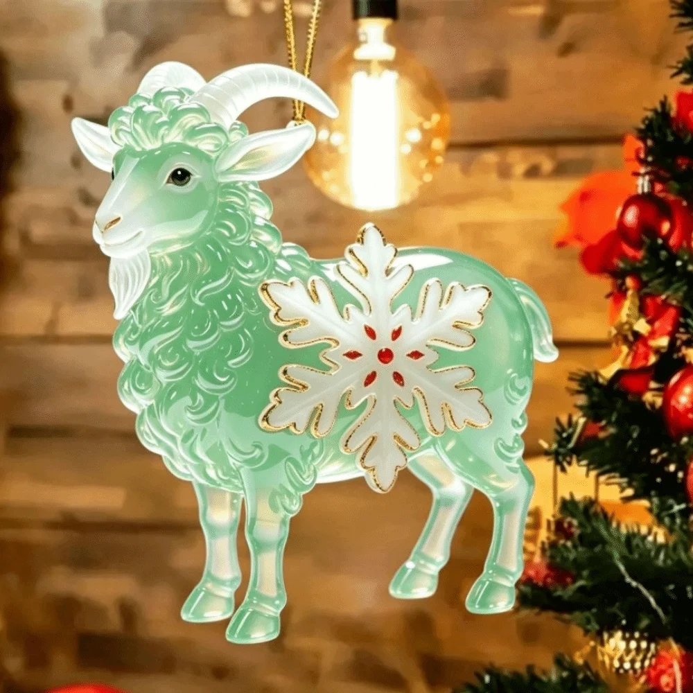 Acryl-Ziegen-Hängeornament mit Schneeflocke, Buntes Ziegen-Autoornament, Goldene Hängekordel, Ziegen-Anhänger, Feiertagsdekoration – Detail 11