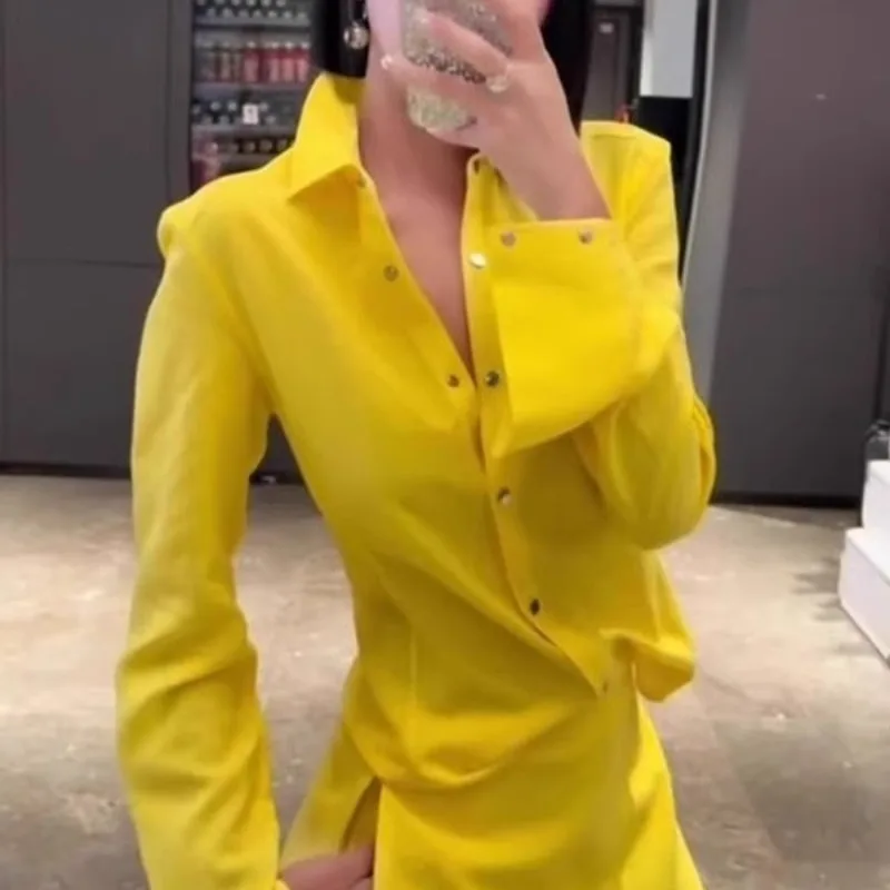 Letni zestaw Y2k Fashion 2-częściowy damski elegancki żółty kołnierzyk polo wąskie koszule + dopamina Streetwear Mini spódniczka damska koreańska szykowność