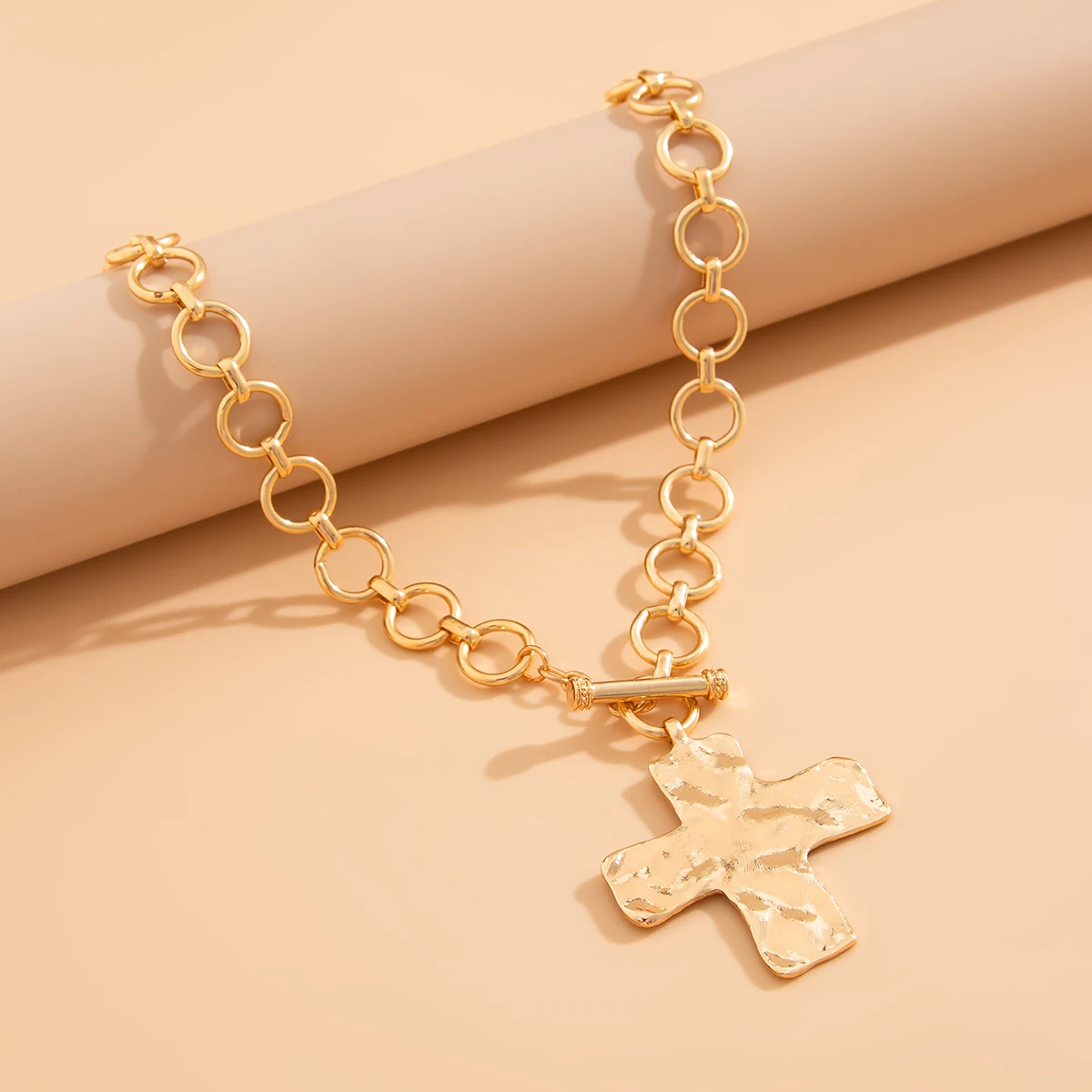 SHIXIN Gothic Punk Large Cross Pendant Necklace for Women Exaggerated Gold Color Metal Chain OT Buckle Choker Halloween Jewelry