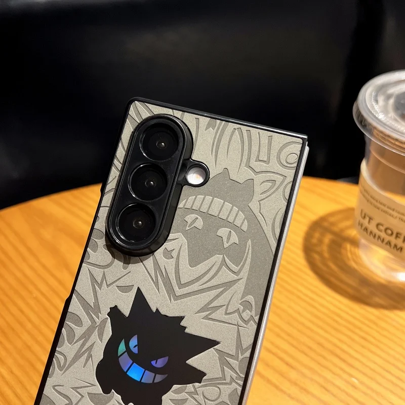 اليابان أنيمي لطيف P-البوكيمون Gengar الليزر للطي الجلد المدبوغ لينة الجلود قضية الهاتف لسامسونج ZFold 4 5 6 7 للصدمات الغطاء الخلفي ﻿