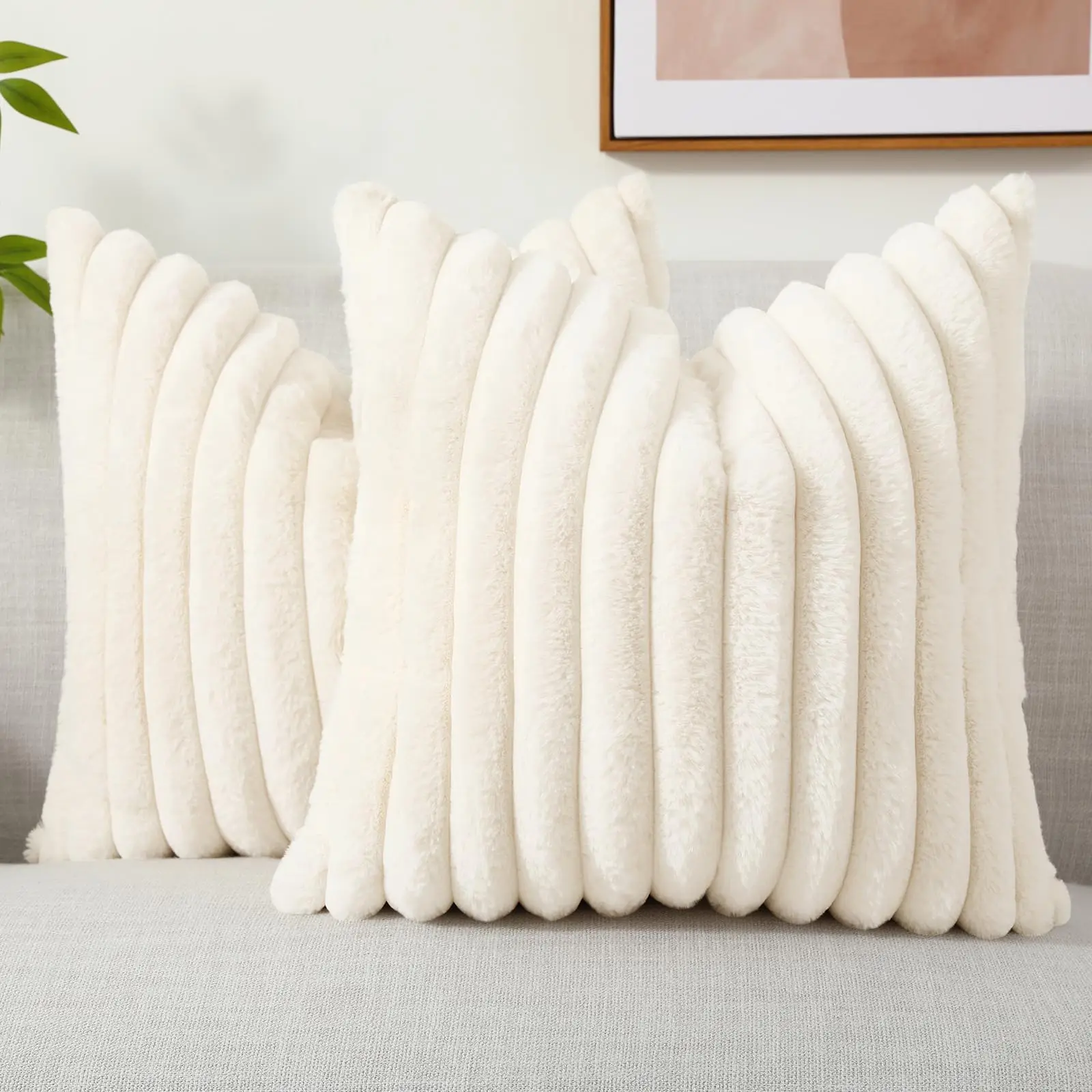 Homaxy Faux Fur Stripe Plush Pillowcases Soft Pillow Covers Solid Color Style Daily Simplicity A Pair Of Faux Fur Pillowcases