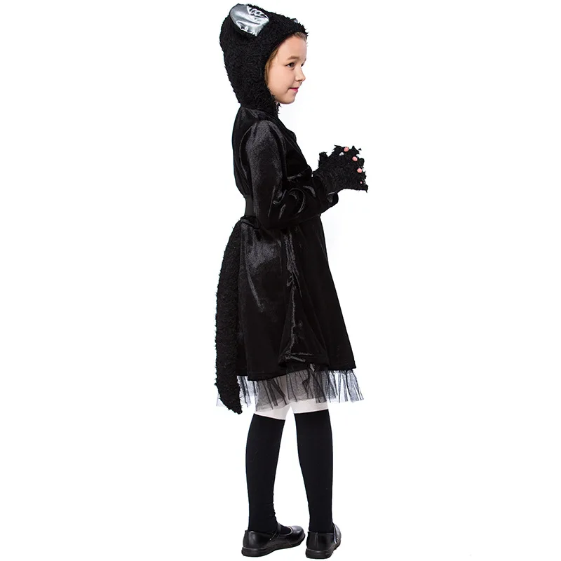 Halloween-Kinderen Cosplay Zwarte Kattenjurk Kostuum Vakantiefeest Grappige Onesie Set Meisje Schattige Podiumkleding