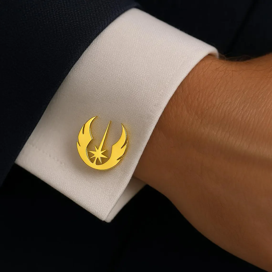 Fashionable and minimalist stainless steel style hexagonal star wing faith cufflinks fan party protagonist cufflink accessories