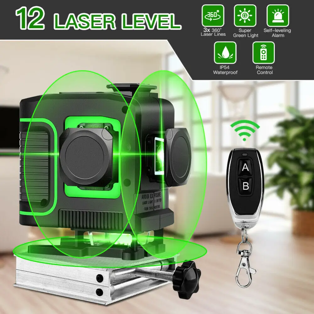 China Cheap 360 Degree Cross Rotary Green Beam 12 Line 3D Laser Level