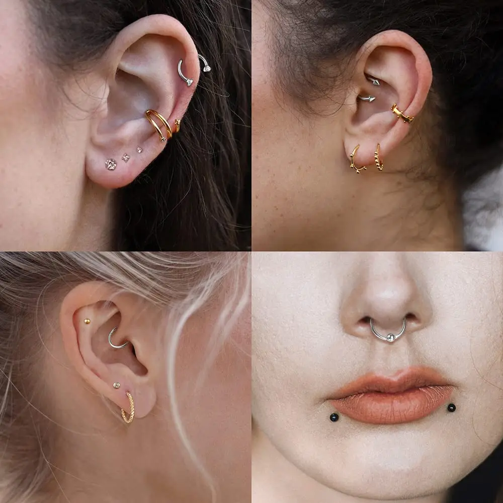 Drperfect przegroda pierścień zatrzaskowe ze stali nierdzewnej Opal chrząstki Helix Tragus Hoop Daith kolczyki pierścienie nosowe pierścień do piercingu biżuteria