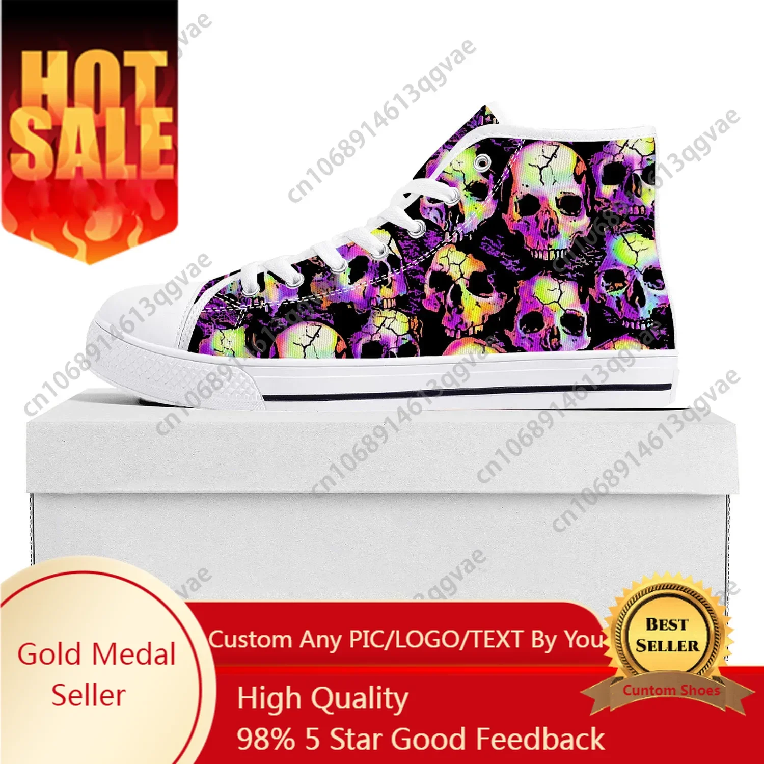 

Skull Pop Hot Fiery High Top High Quality Sneakers Mens Womens Teenager Canvas Sneaker Casual Couple Shoes Custom Shoe White