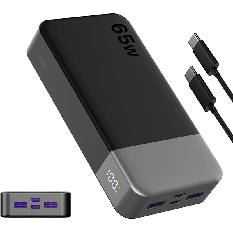 NOBIS 65W Power Bank 20000mAh Caricatore Portatile con Display Digitale Doppia Ricarica Rapida USB-C/USB-A per Laptop iPhone 18/17 16 15 14 13 Samsung S26 S25 S24 S23