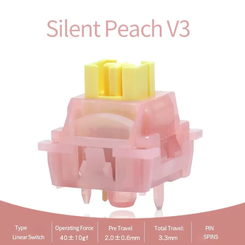 Outemu Silent Peach V3 Switch, vorgeschmiert, Silent Lemon V3 Switches, mechanische Tastatur, linear, taktil, 5-Pin, Hot-Swap, vorgeschmiert, POM