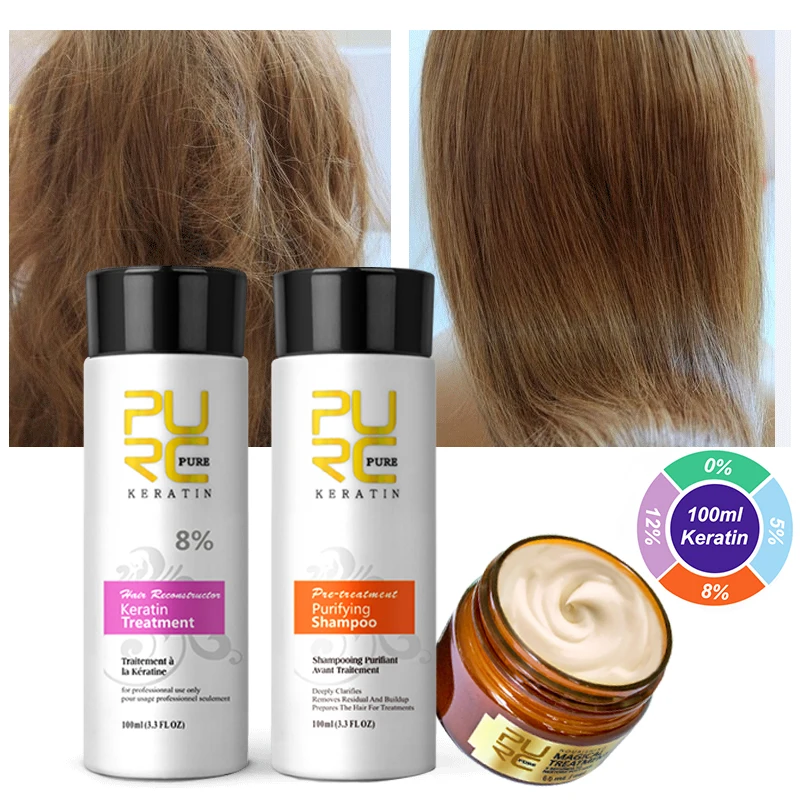 PURC Professional Keratin Hair Treatment Brazilian Hair Straightening Cream Smoothing Shampoo Magic Hair Mask Care Product 100ml