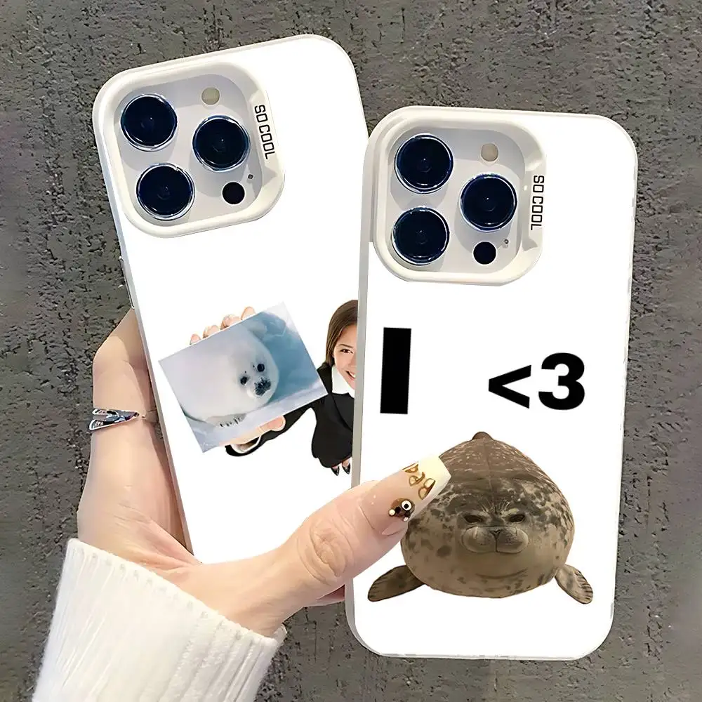 

Seal Funny Cute hunger Phone Case For iPhone 17,16,15,14,13,12,11,Pro,XS,Max,Plus,Mini,SE White Candy Matte Shockproof Cover