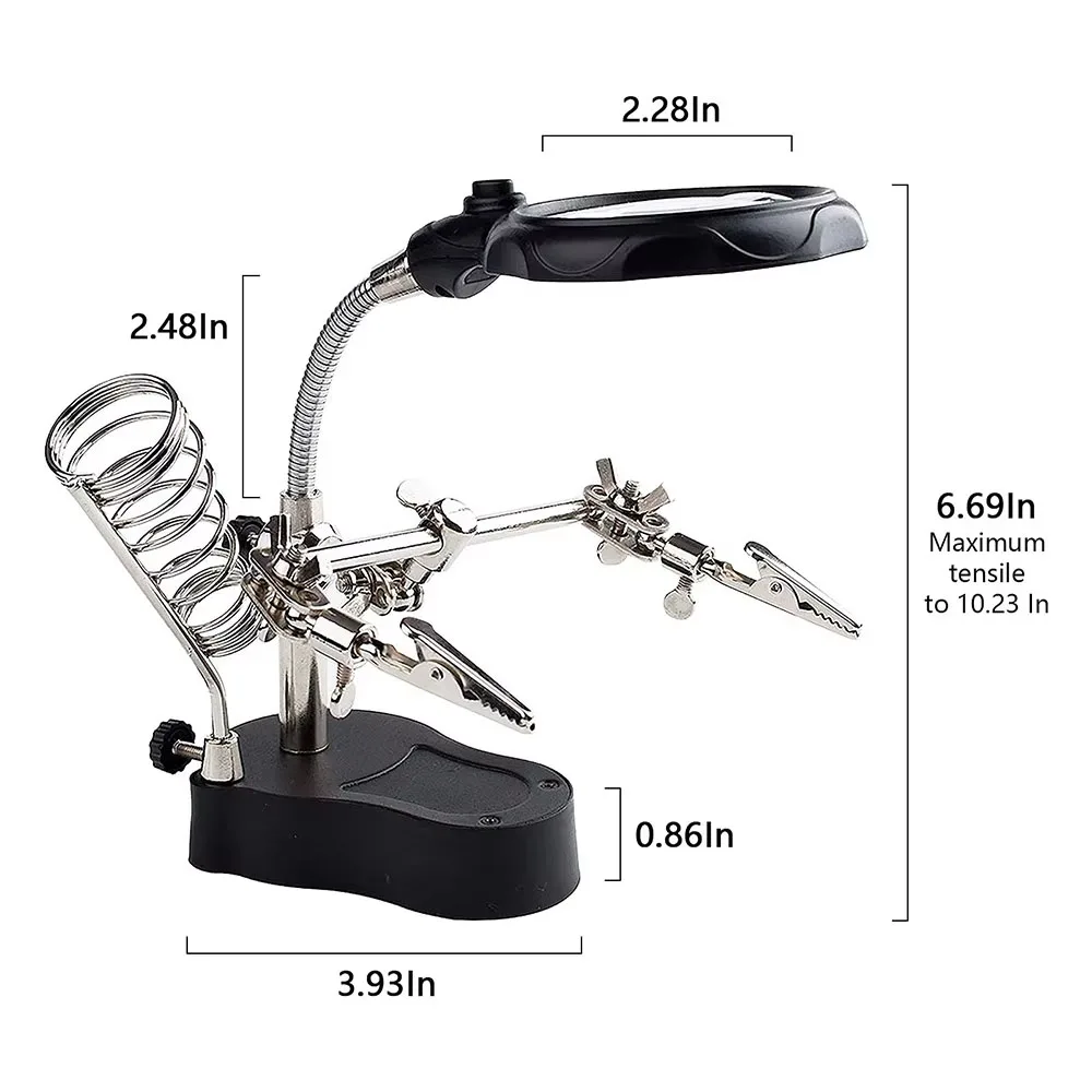 3.5X 12X Helping Hands Third Hand Soldering Iron Welding Stand Station with 2 LED Clip Welding Magnifier Magnifying Glass