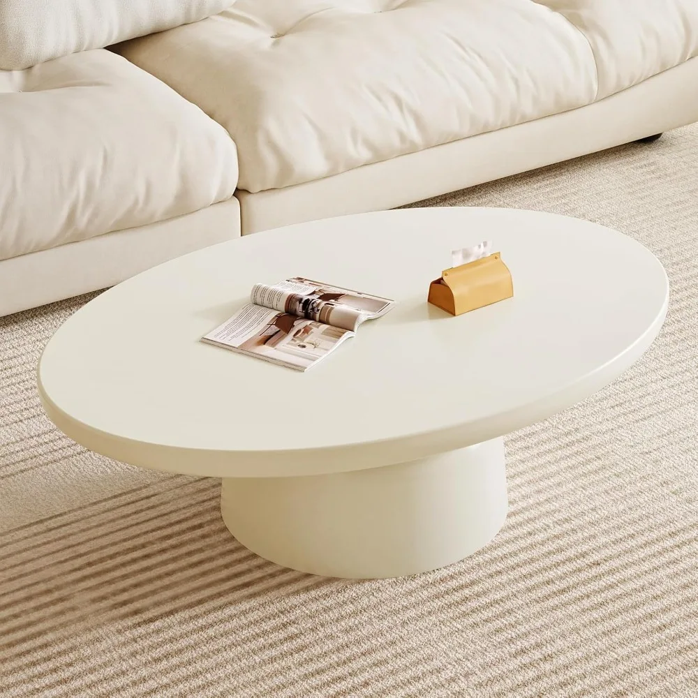 

Oval Coffee Table, Creamy White Cute Center Table, Modern Coffee Table for Living Room, Bedroom,Office,Easy Assembly