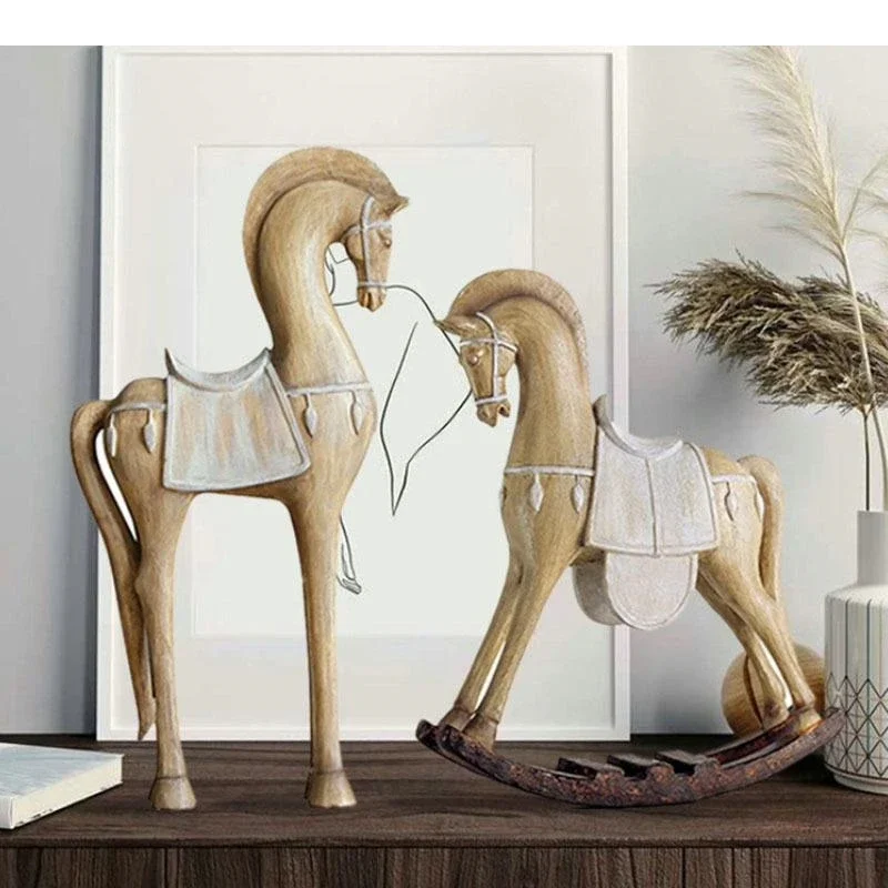 Imitation Wood Horse Statue Resin Crafts Ornaments Artwork Desk Decoration Animal Sculpture Modern Home Decor