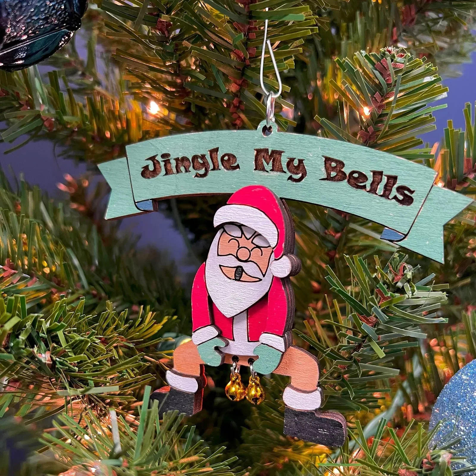 2023 Jingle My Bells Funny Christmas Decoration Ornament Santa Butt Bell Ornament Fun Christmas Wood Crafts Hanging Ornament