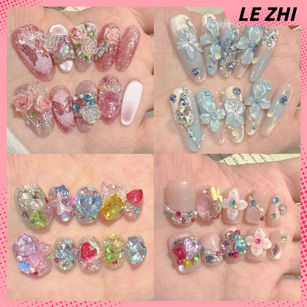 Nail Art Fake - 10個入り サマーキャットアイ ハンドメイド つけ爪 デザインネイル バタフライアート