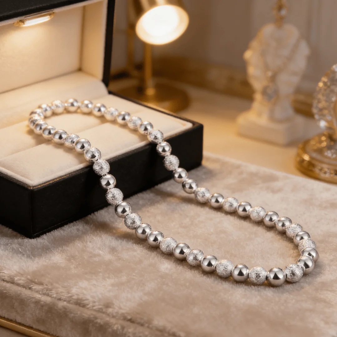 Hot Original 8MM frosted smooth beads chain 925 Sterling Silver Necklaces for woman Fashion Jewelry Gifts wedding accessories