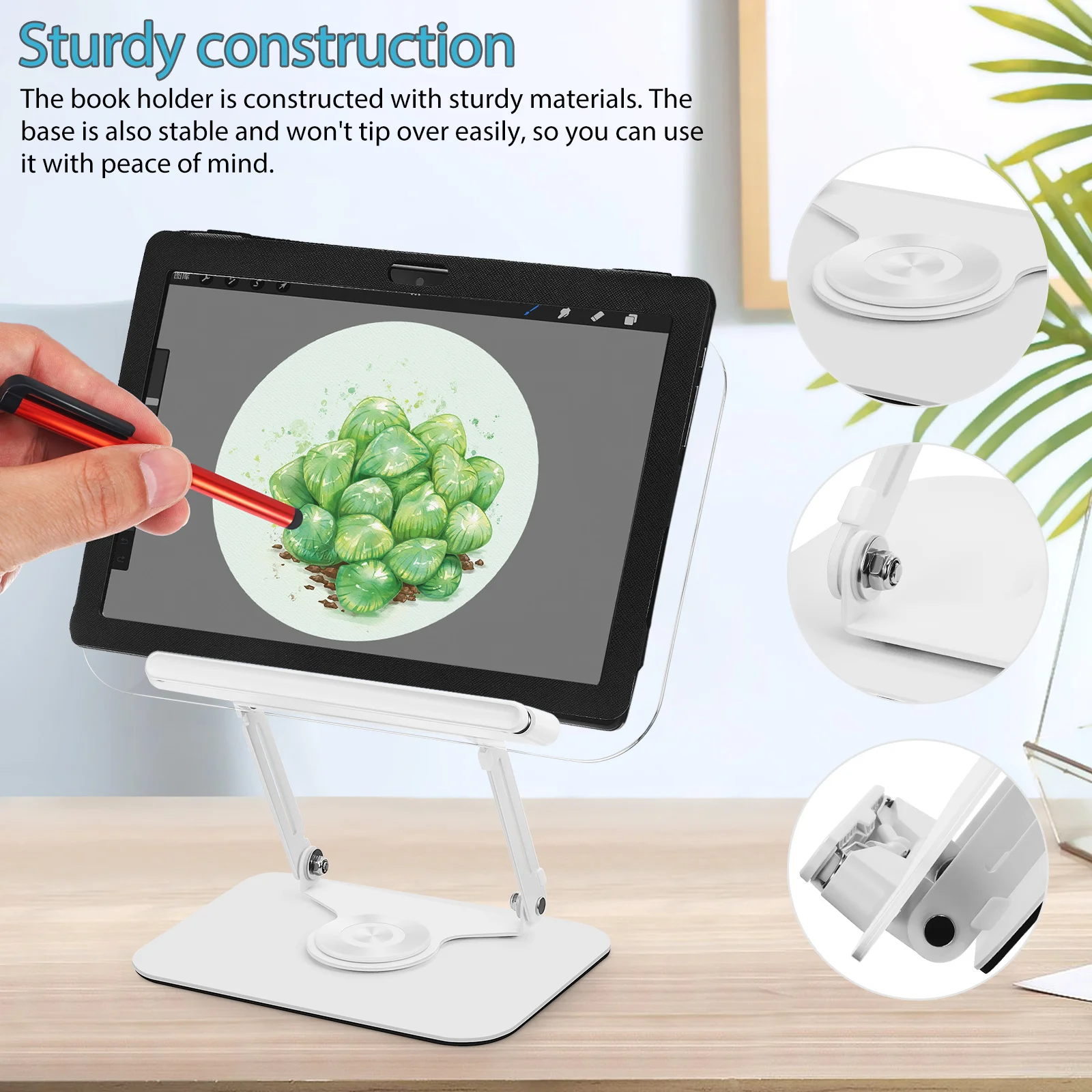 

1pcs Adjustable Rotating Reading Clear Book Holder With Page Clips For Hands-Free Use Tablet Laptop Stand Desktop Book Stand