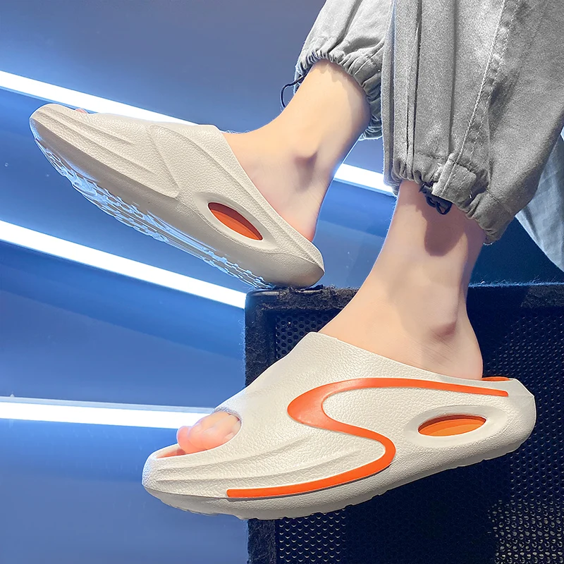 

Новые мужские летние противоскользящие сверхлегкие мягкие быстросохнущие нескользящие модные тапочки на толстой подошве с простыми дизайнерскими сандалиями