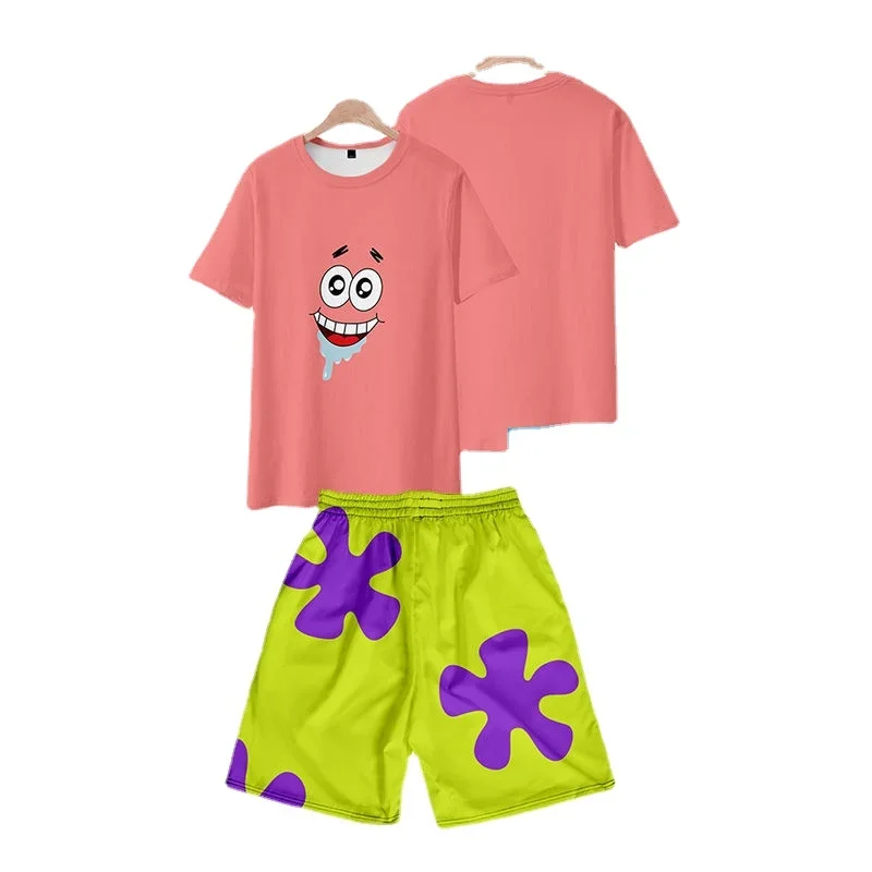 Beach Kids Patrick Star SpongeBob Children's Summer Short Sleeved T-shirt and Shorts Set  Pants Casual and Breathable Cool Beach