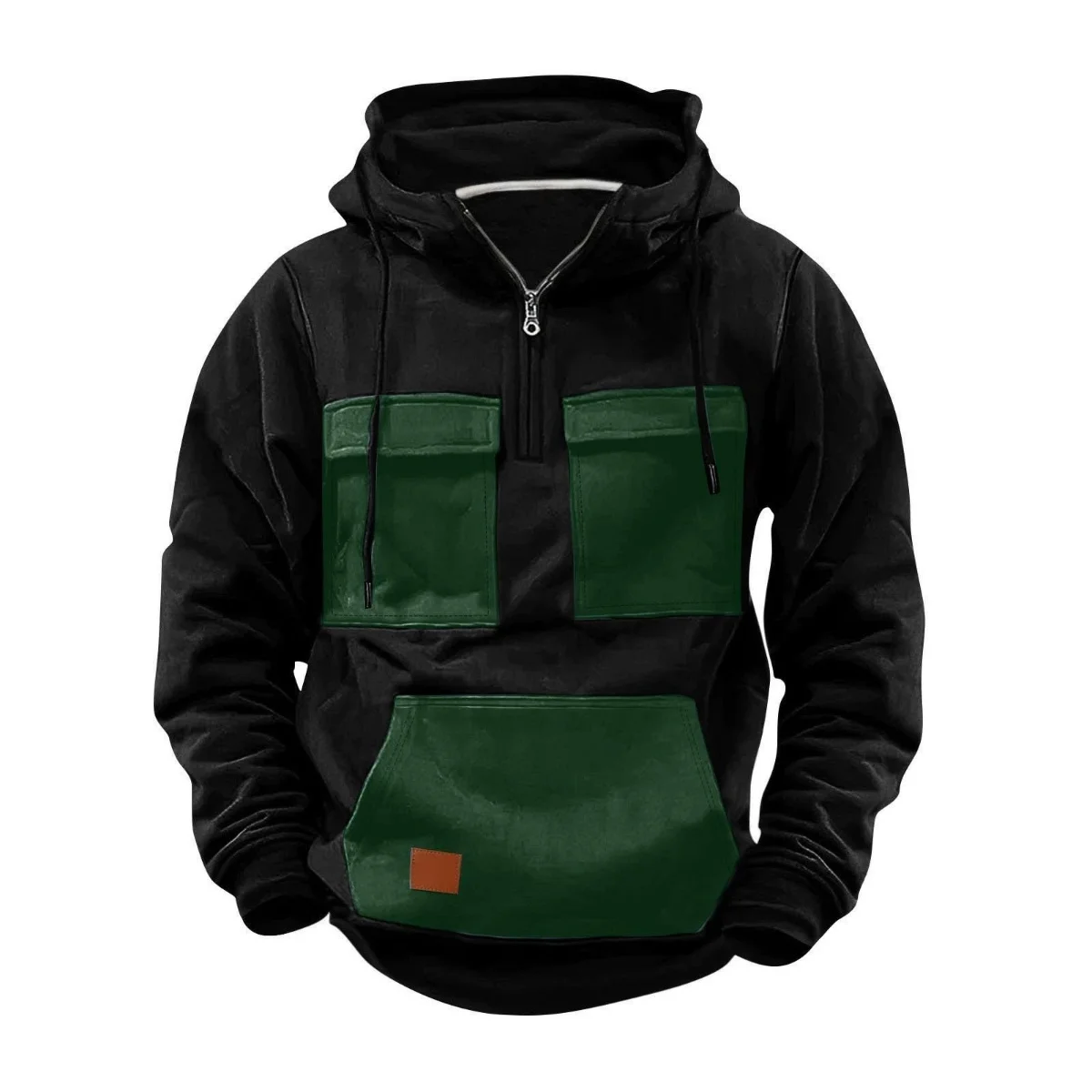Men's Casual Hip-Hop Style Spring/Summer Half-Zip Hooded Sweatshirt Multiple Pockets Street Fashion Sweatshirt
