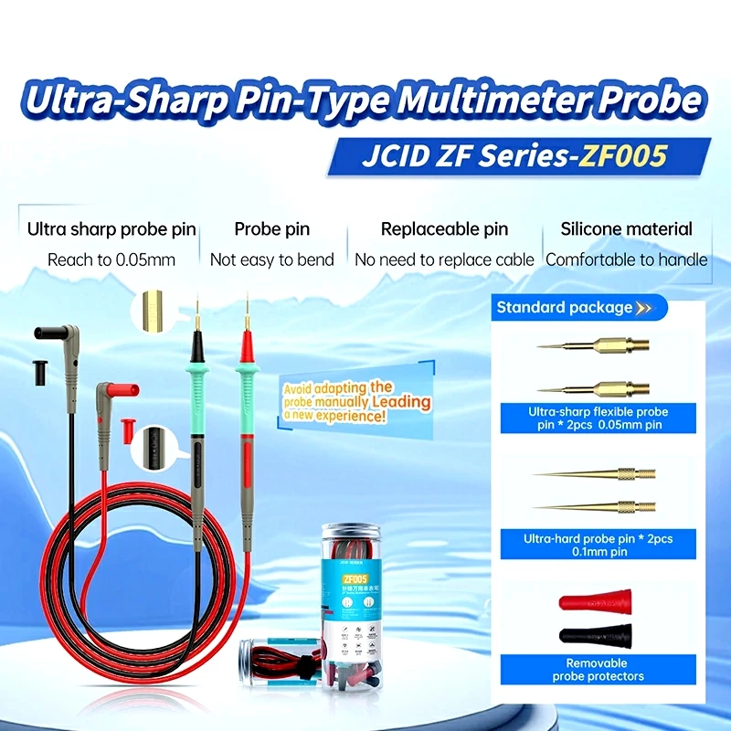 Imagem -02 - Caneta Multímetro Universal Jcid Zf005 com Chumbo Ultra Fino 0.05 mm 0.1 mm Test Lead Kit para Iphone Electronics Atual Detectar Reparação