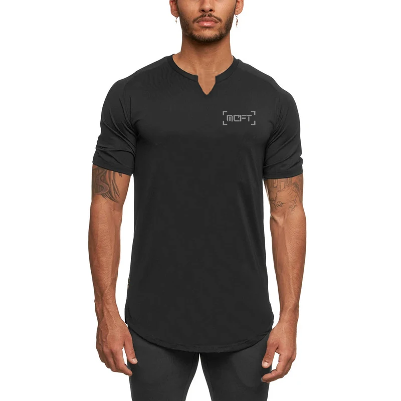 Men's V-neck Long-distance Running T-shirts Quick-drying Sweatshirt  Fitness Train Sweat-absorbent Short-sleeved Sports T-shirt