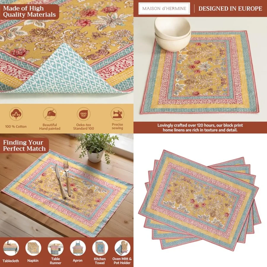 

Placemats Set of 4 100 Cotton Washable Cloth Place Mats Reusable Table Mats for Kitchen Dining Party Wedding Hotel Home Restaur