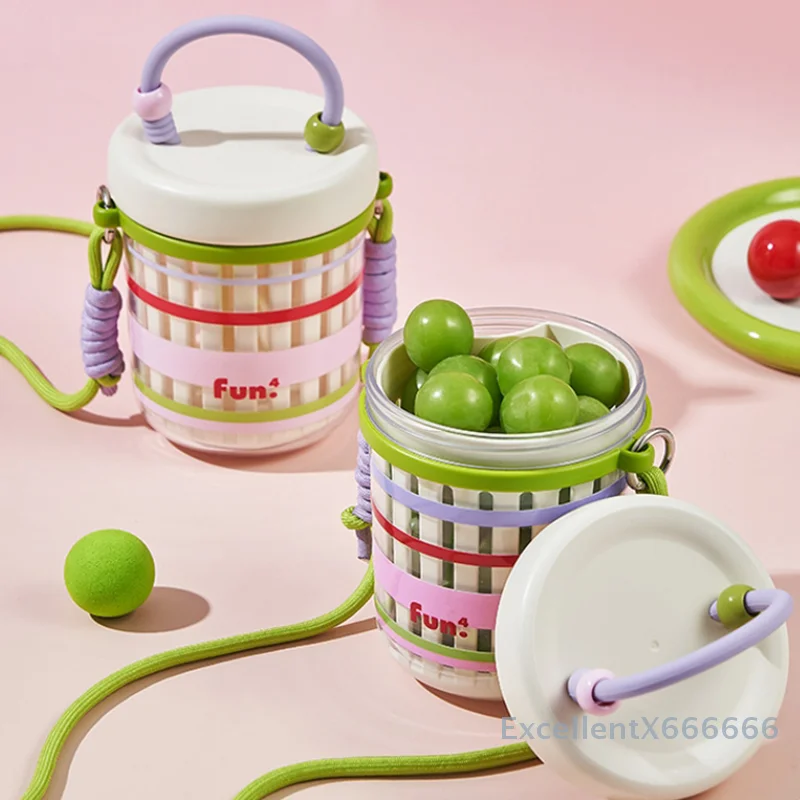 Multifunctional Double Layer Salad Breakfast Cup with Fork And Lanyard Portable Leakproof Food Container with Drainage for Fruit