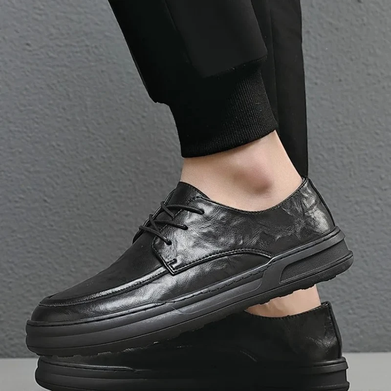 

Модная мужская повседневная обувь из натуральной кожи, черные туфли для скейтбординга на плоской подошве, удобные лоферы на шнуровке