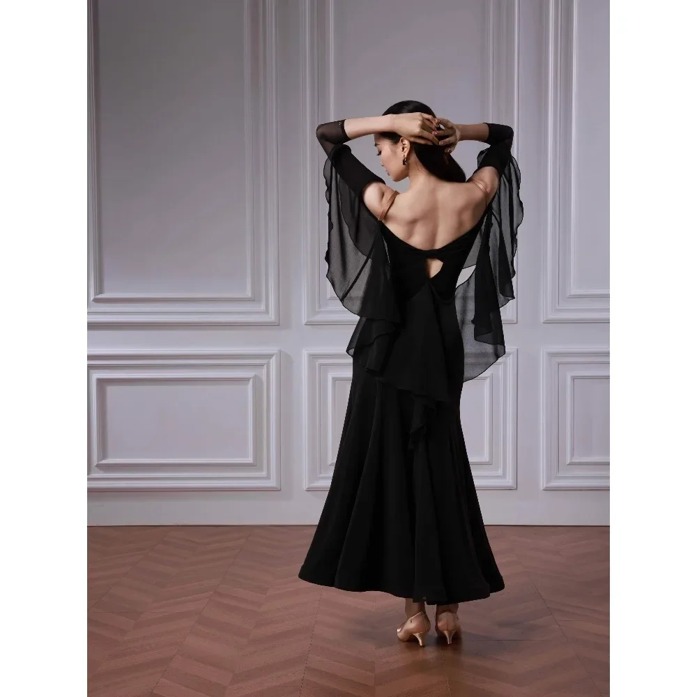 TID Modern Dance Dress Long Sleeved Top Chiffon Fluttering Sleeves Practice Standard Ballroom Dance Big Swing Skirt Customized
