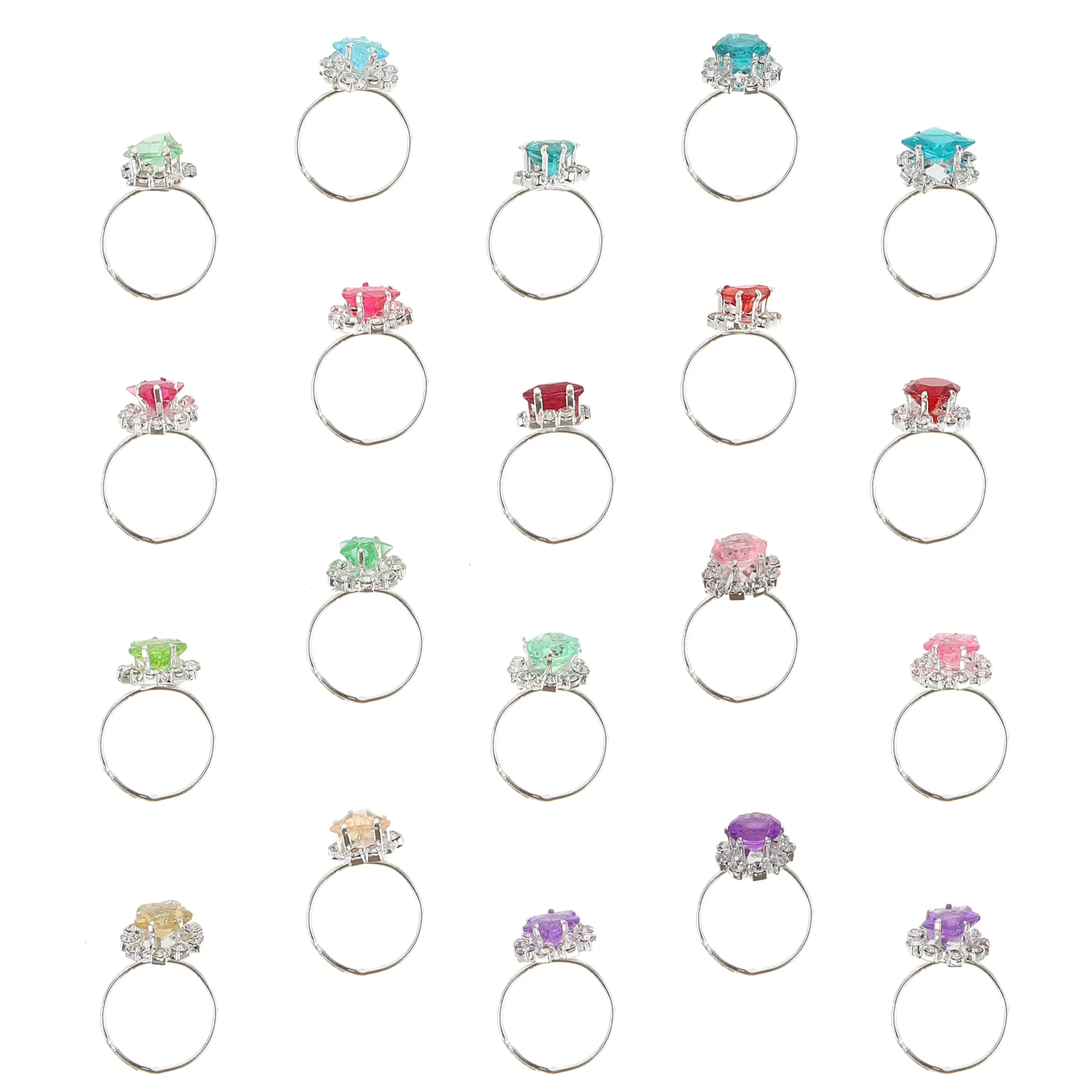 20 Pcs Children Imitation Diamond Ring Rings for Girls Kid Finger Jewelry Gift Simulation Plaything Alloy Roll-play Toys Party