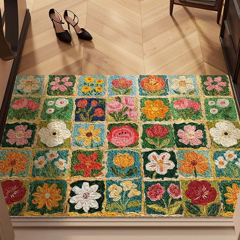 Flower Plaid Durable Front Door Mat, Morden Fashion Rugs Absorbent Muddy Dirt Resist Welcome Doormat Outdoor Indoor Carpet