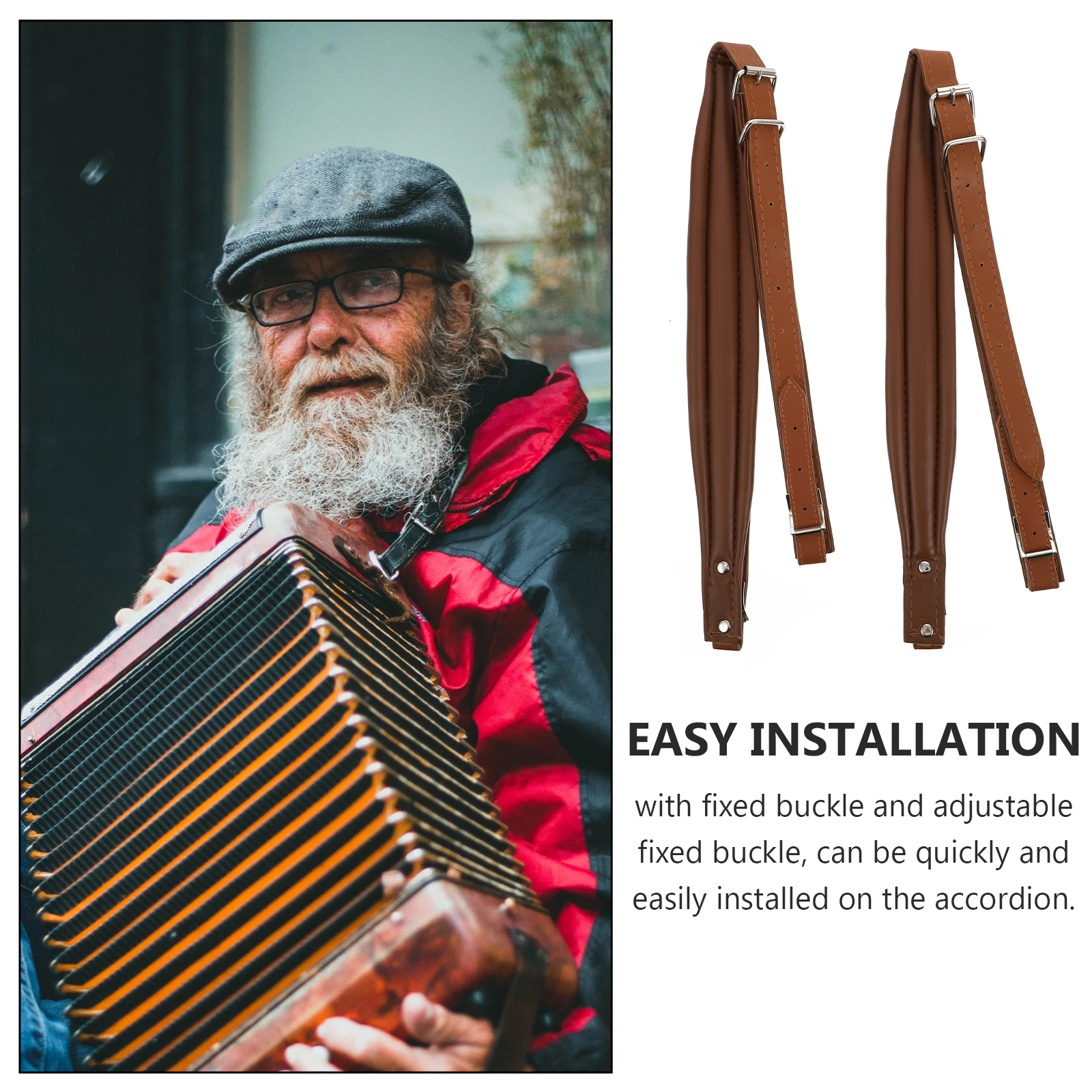 

2 Pcs Accordion Strap Adjustable Shoulder Straps Waist Belt Ukulele Bass Belts PU