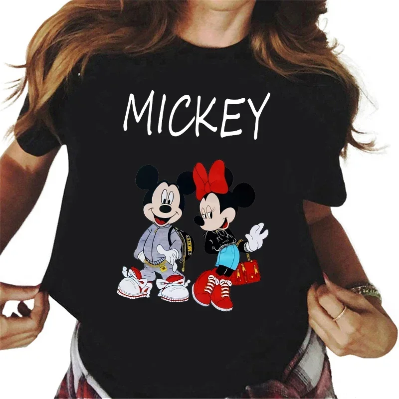 Camisetas a la moda con estampado de Mickey y Minnie Mouse para mujer, camisetas bonitas para mujer, ropa de calle Y2k, 2024